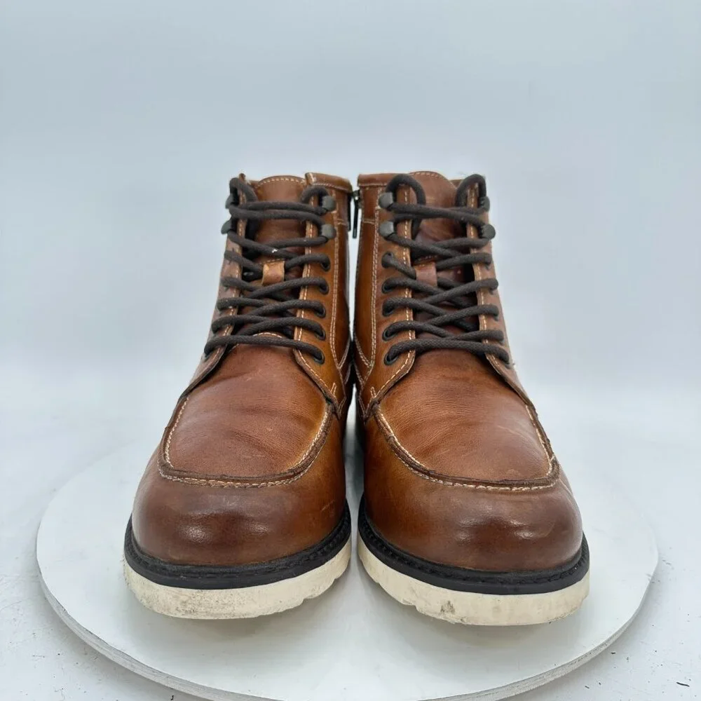 Crown Vintage Men Size 10 Brown Leather Flanel Moc Toe Lace Up Ankle Boot